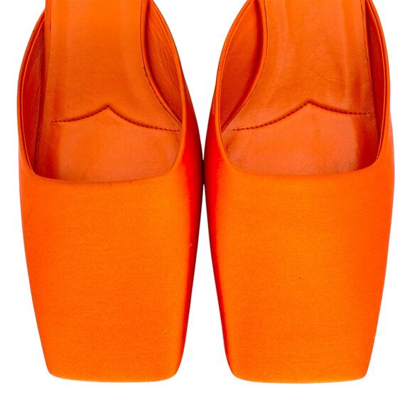 PRADA Modellerie Satin Mule EU 38 US 8 Bright Orange Square Toe Slip On Low Heel - Picture 8 of 11